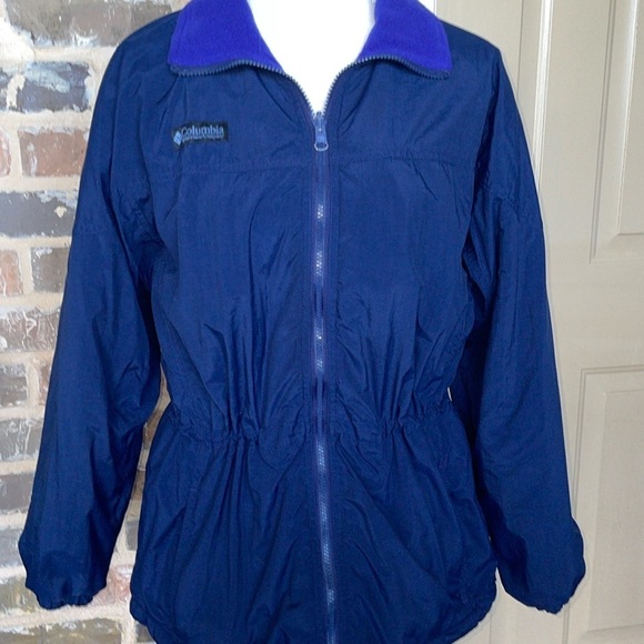 Columbia 90s Ski Jacket Navy Nylon Royal Blue Fleece Cinch Waist Size Medium - Picture 11 of 11